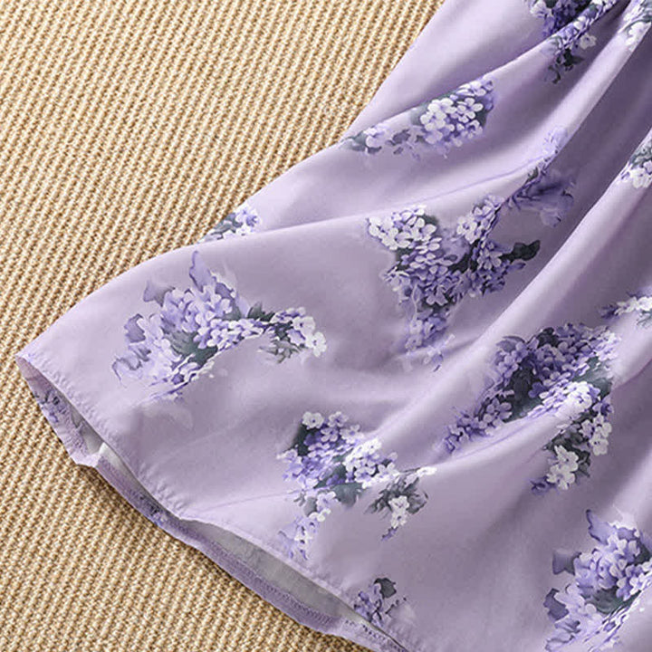 Buddha Stones Robe d'été élégante et décontractée à manches courtes, à cordon de serrage et à imprimé floral, avec poches. - image 10