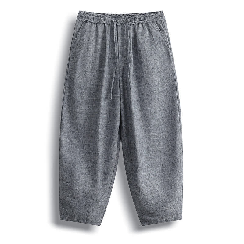 Buddha Stones Pantalon harem homme décontracté d'été minimaliste à cordon de serrage uni court avec poches - Gris terne - US/UK/AU46, EU56 (5XL) - image 0