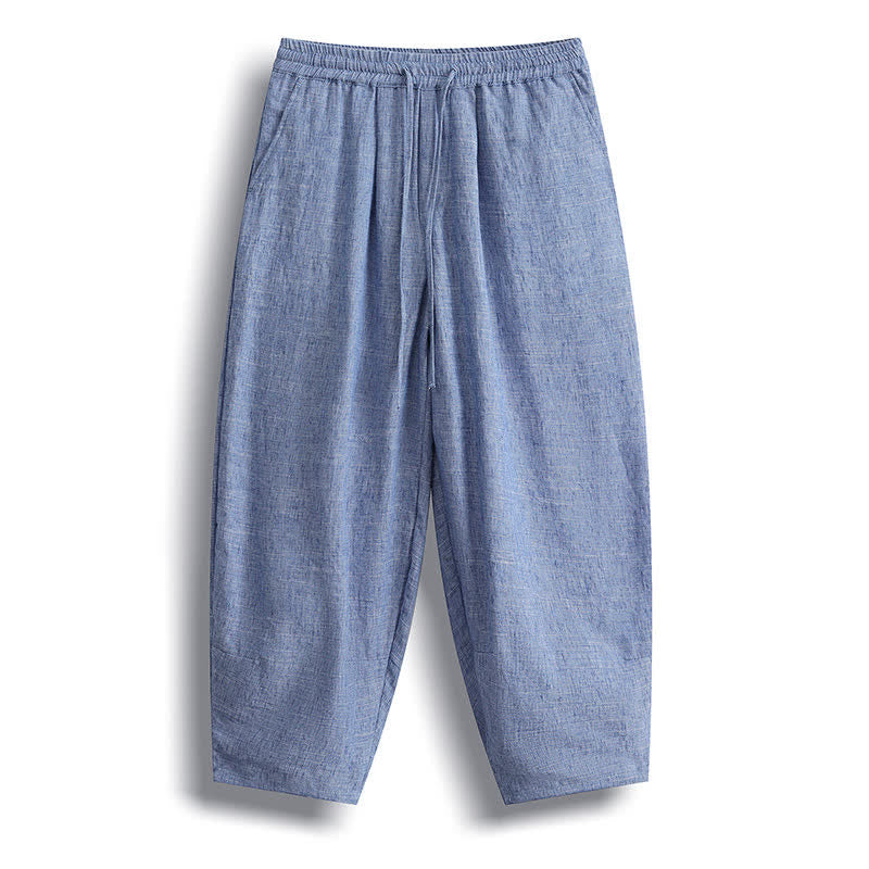 Buddha Stones Pantalon harem homme décontracté d'été minimaliste à cordon de serrage uni court avec poches - Bleu acier clair - US/UK/AU46, EU56 (5XL) - image 1