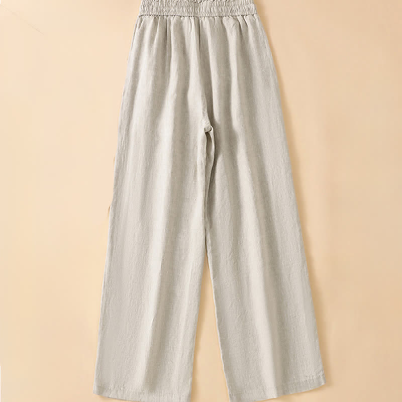 Buddha Stones Pantalon d'été minimaliste décontracté à cordon de serrage, coupe droite, avec poches, longueur cheville. - image 1