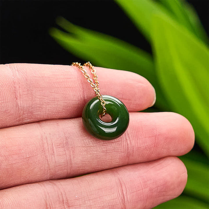 Buddha Stones Pendentif boucle de paix en jade cyan naturel, symbole d'abondance, chaîne en argent sterling 925 et cuivre - image 4