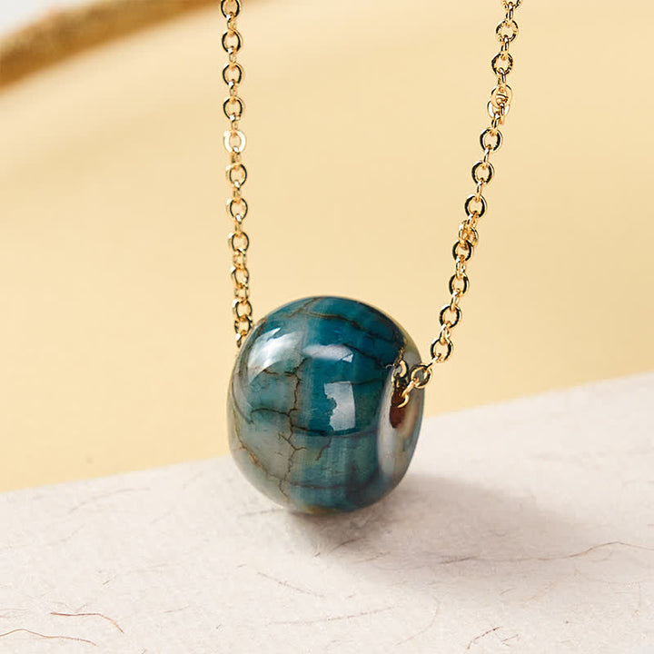 Buddha Stones Pendentif boucle de paix en agate naturelle, symbole de générosité, chaîne en cuivre et argent sterling 925 - Agate naturelle (la couleur peut varier) - Chaîne en argent sterling 925 - image 0