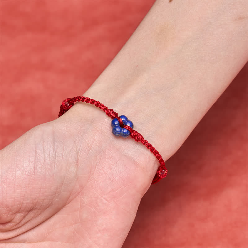 Buddha Stones Bracelet porte-bonheur en fil rouge de lapis-lazuli tissé à la main avec fleurs - image 5