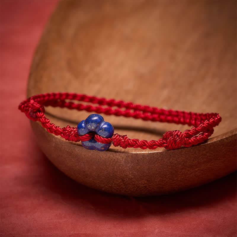 Buddha Stones Bracelet porte-bonheur en fil rouge de lapis-lazuli tissé à la main avec fleurs - image 3