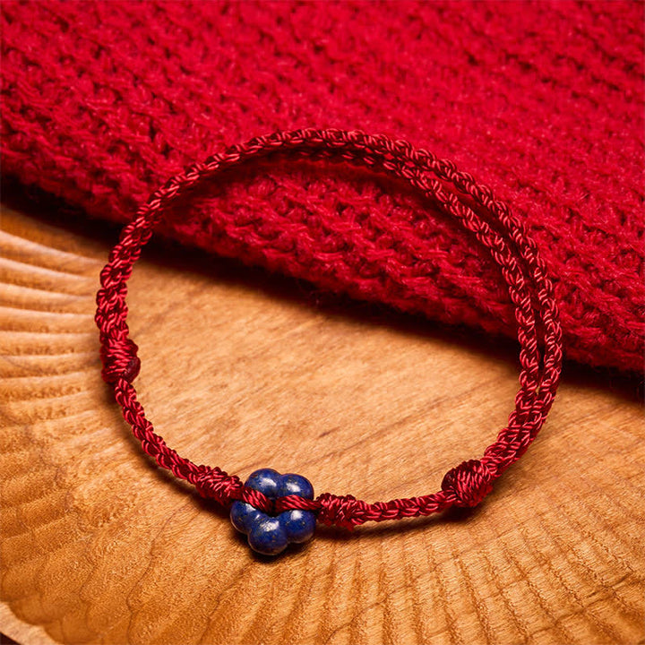 Buddha Stones Bracelet porte-bonheur en fil rouge de lapis-lazuli tissé à la main avec fleurs - image 4