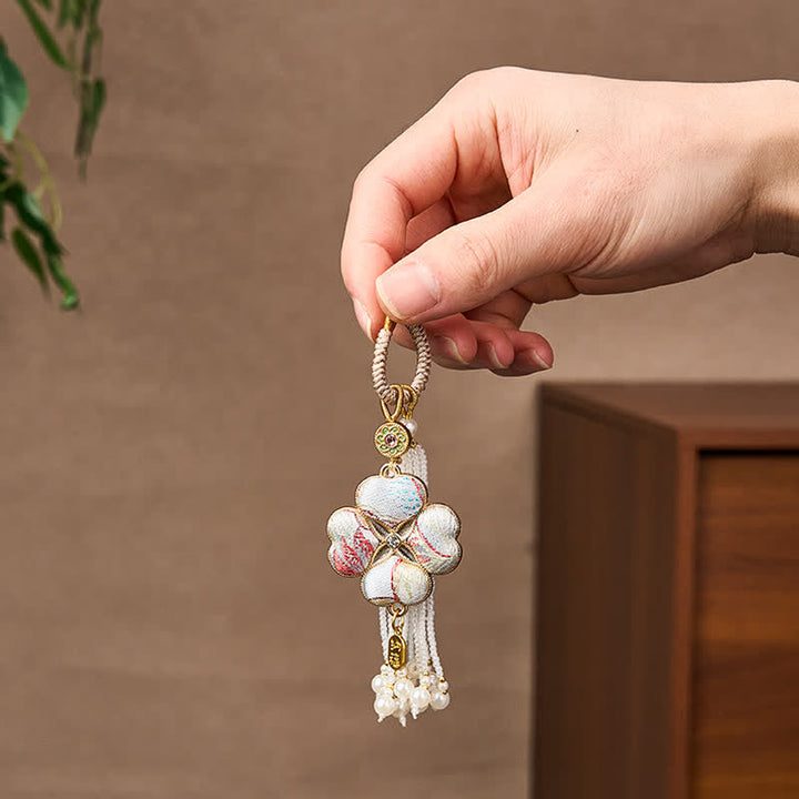 Buddha Stones Porte-clés à pompon en brocart Song, trèfle à quatre feuilles, personnage Fu, porte-bonheur et richesse - image 16