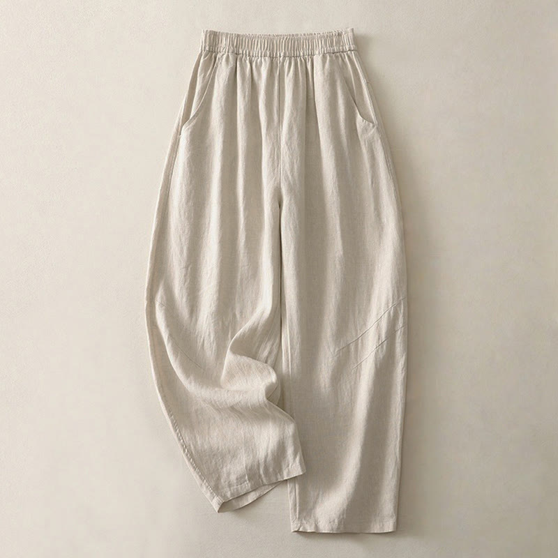 Pantalon large pour femme avec poches, couleur unie, motif Buddha Stones, idéal pour l'été. - Beige - US8-10，UK/AU12-14，EU40-42 (2XL) - image 0