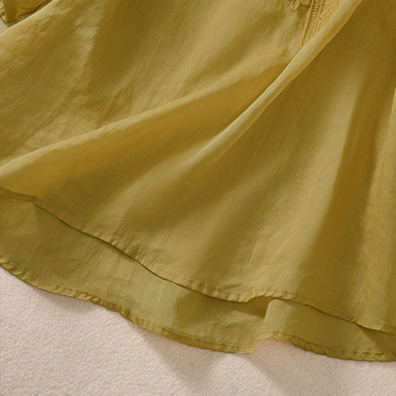 T-shirt femme à col rond et manches courtes bouffantes, orné de broderies florales unies et de Buddha Stones - image 18