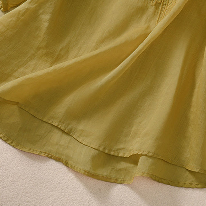 T-shirt femme à col rond et manches courtes bouffantes, orné de broderies florales unies et de Buddha Stones - image 18