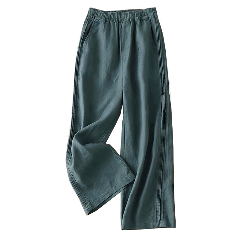 Pantalon large pour femme en rayonne, couleur unie, à plis latéraux et poches, motif Buddha Stones - image 11