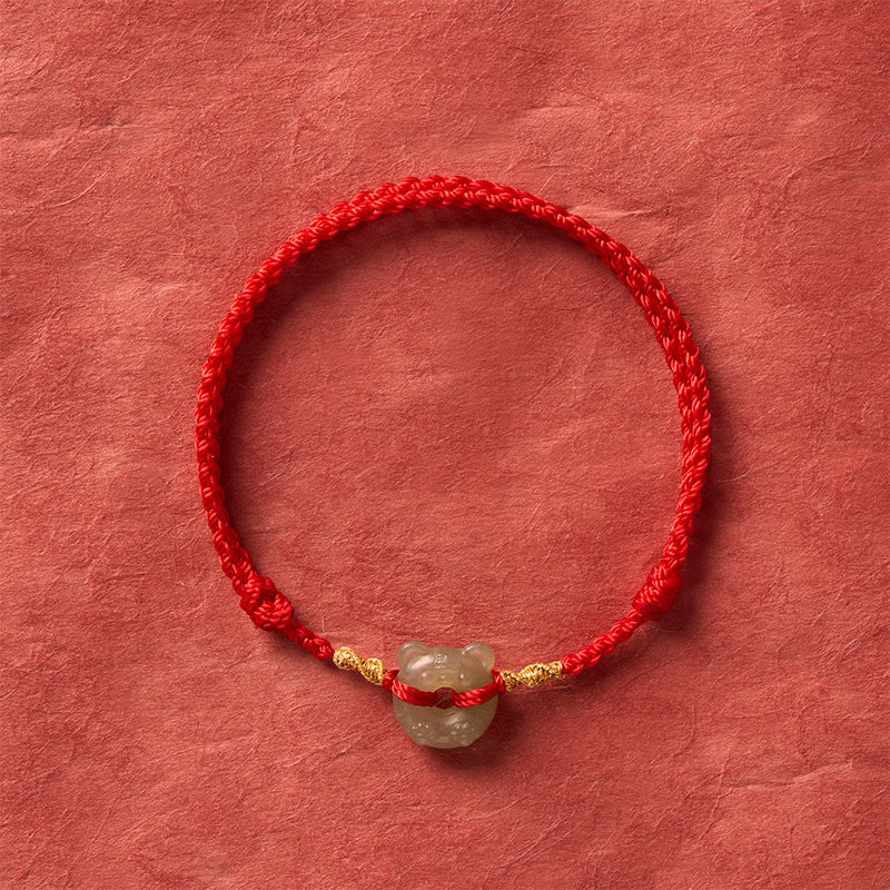 Buddha Stones Bracelet de prospérité à boucle de paix en forme de tête de tigre de jade et cordon rouge - image 3
