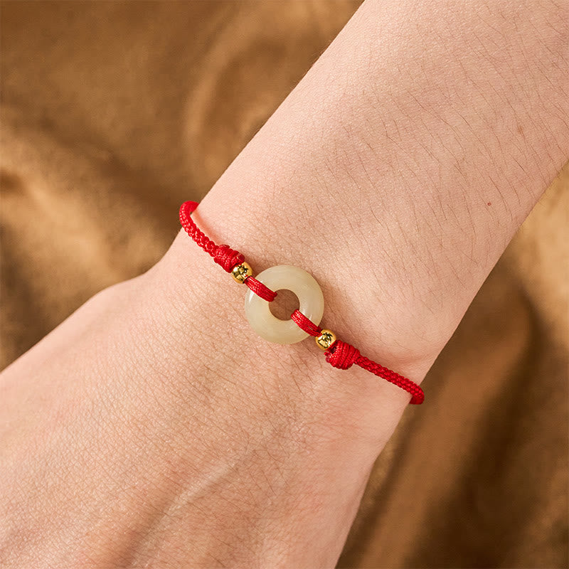 Buddha Stones Bracelet porte-bonheur Hetian Jade Peace Buckle Koi Fish Fermoir Cordon Rouge - image 4