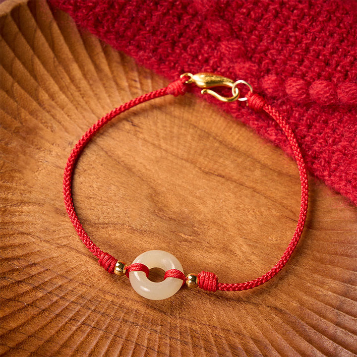 Buddha Stones Bracelet porte-bonheur Hetian Jade Peace Buckle Koi Fish Fermoir Cordon Rouge - image 1