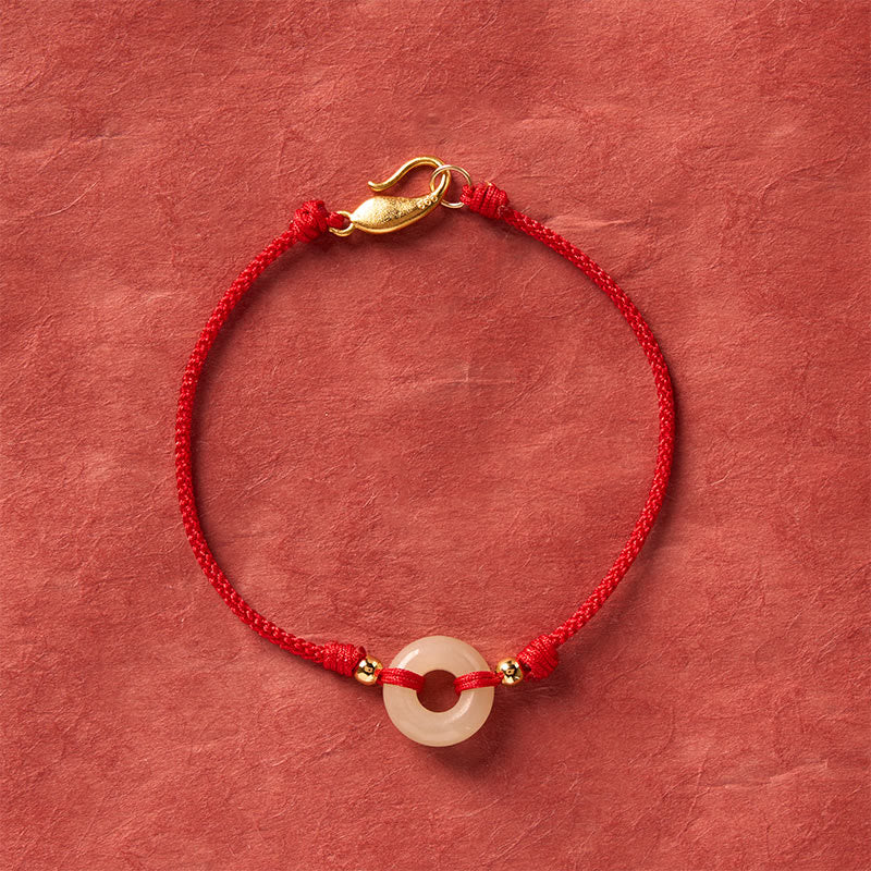 Buddha Stones Bracelet porte-bonheur Hetian Jade Peace Buckle Koi Fish Fermoir Cordon Rouge - Jade (Tour de poignet 17–18 cm) - image 0