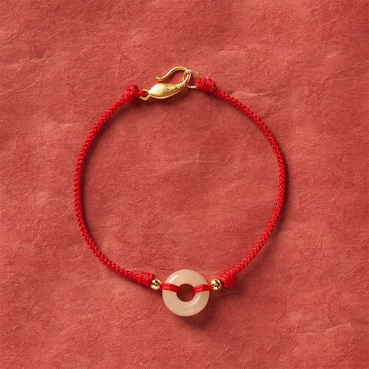 Buddha Stones Bracelet porte-bonheur Hetian Jade Peace Buckle Koi Fish Fermoir Cordon Rouge - Jade (Tour de poignet 17–18 cm) - image 0