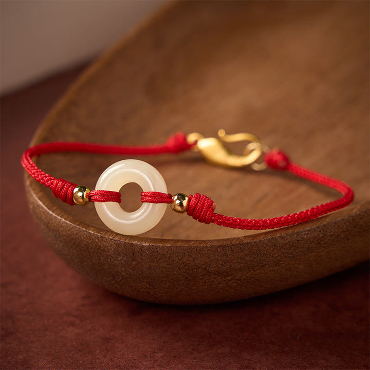 Buddha Stones Bracelet porte-bonheur Hetian Jade Peace Buckle Koi Fish Fermoir Cordon Rouge - image 2