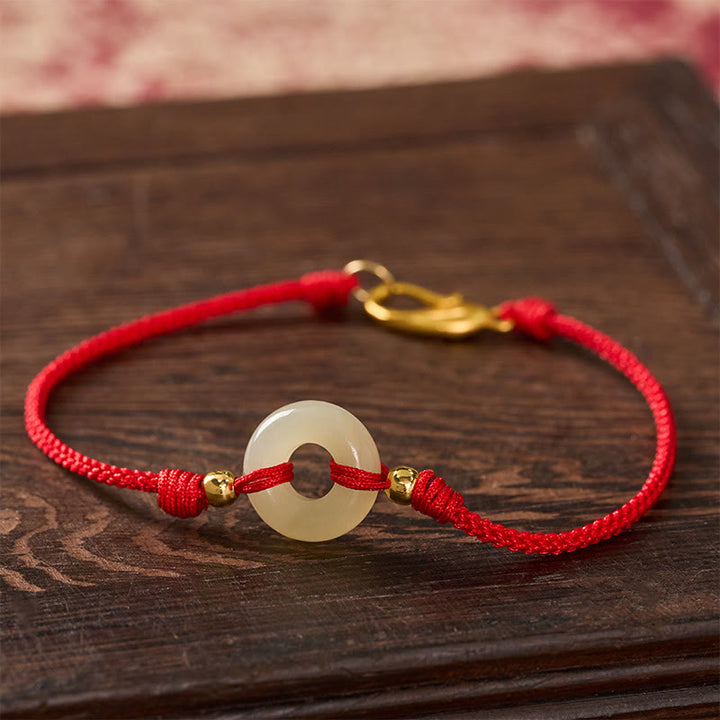 Buddha Stones Bracelet porte-bonheur Hetian Jade Peace Buckle Koi Fish Fermoir Cordon Rouge - image 3