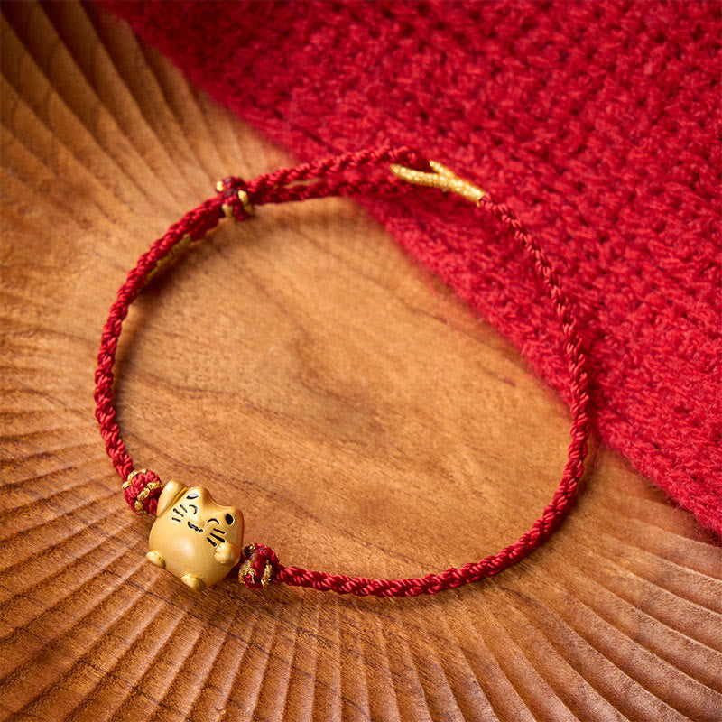 Buddha Stones Bracelet énergétique de protection en cuivre avec fil rouge et chat porte-bonheur - image 1