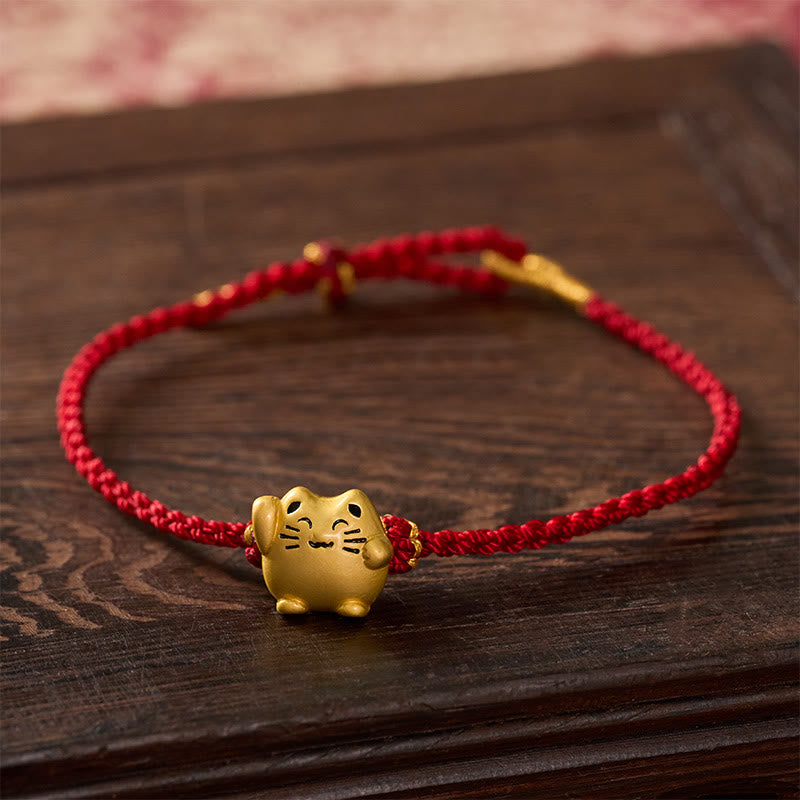Buddha Stones Bracelet énergétique de protection en cuivre avec fil rouge et chat porte-bonheur - image 2