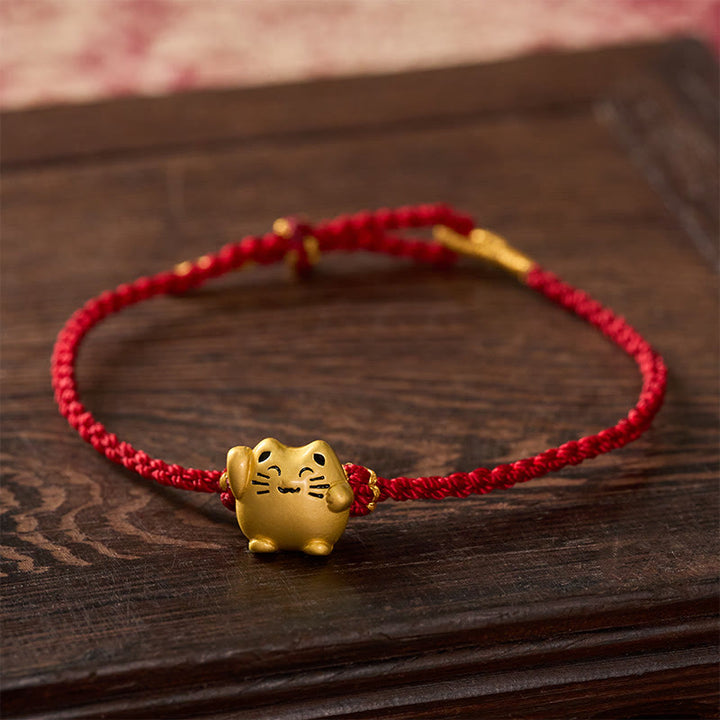 Buddha Stones Bracelet énergétique de protection en cuivre avec fil rouge et chat porte-bonheur - image 2