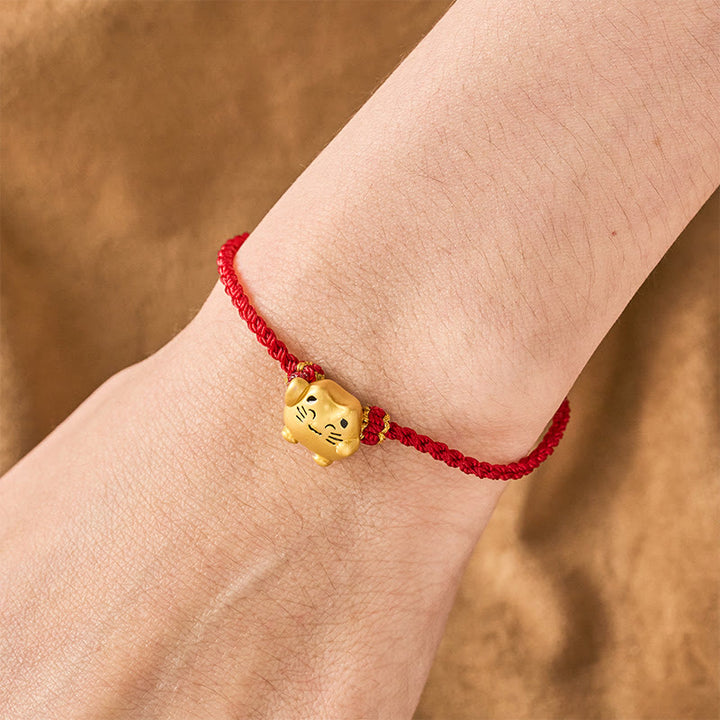 Buddha Stones Bracelet énergétique de protection en cuivre avec fil rouge et chat porte-bonheur - image 4