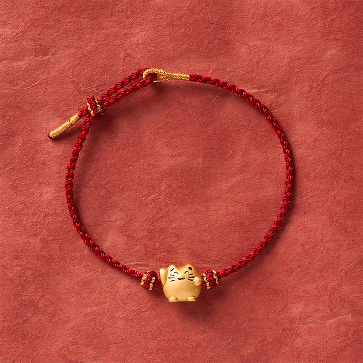 Buddha Stones Bracelet énergétique de protection en cuivre avec fil rouge et chat porte-bonheur - image 3