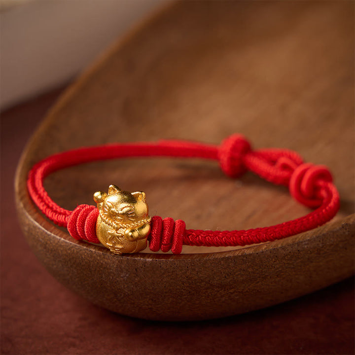Buddha Stones Bracelet ajustable en cuivre avec fil rouge tissé à la main et chat porte-bonheur - image 10
