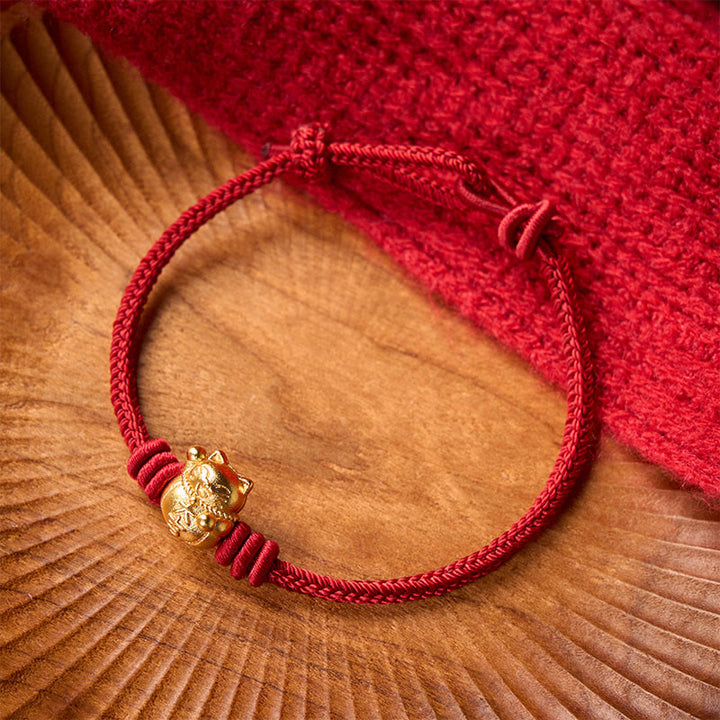 Buddha Stones Bracelet ajustable en cuivre avec fil rouge tissé à la main et chat porte-bonheur - image 2