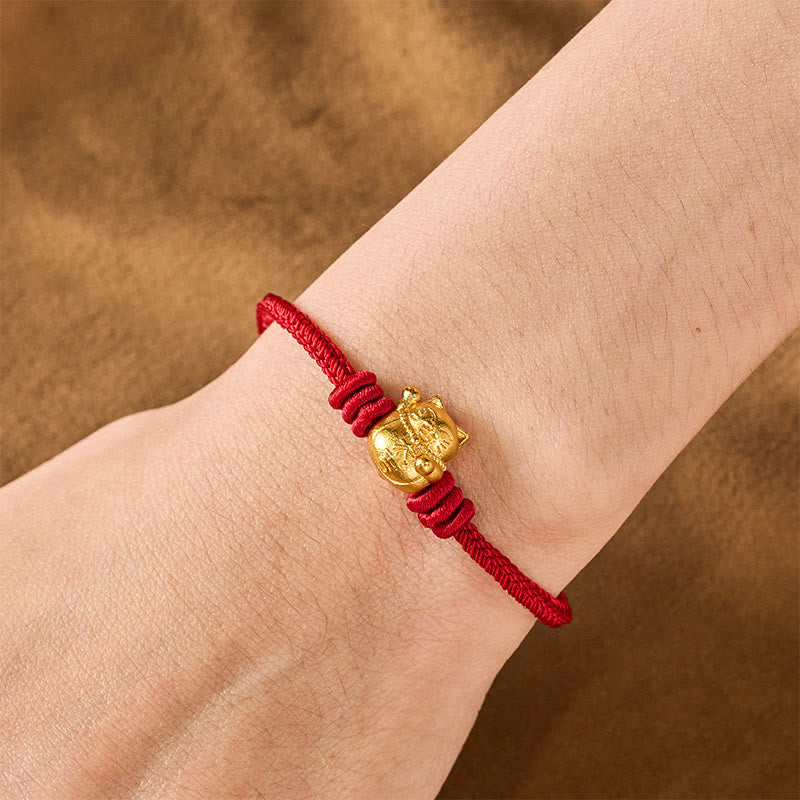 Buddha Stones Bracelet ajustable en cuivre avec fil rouge tissé à la main et chat porte-bonheur - image 4