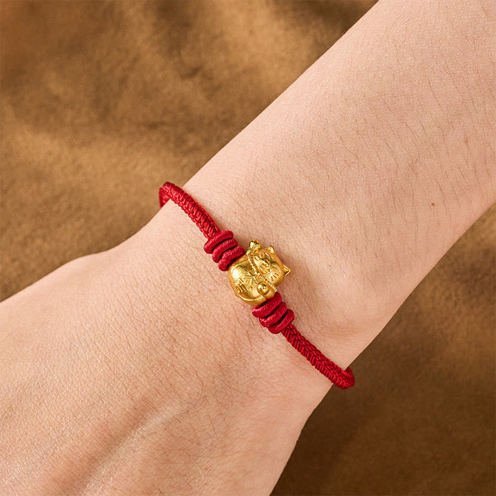 Buddha Stones Bracelet ajustable en cuivre avec fil rouge tissé à la main et chat porte-bonheur - image 4
