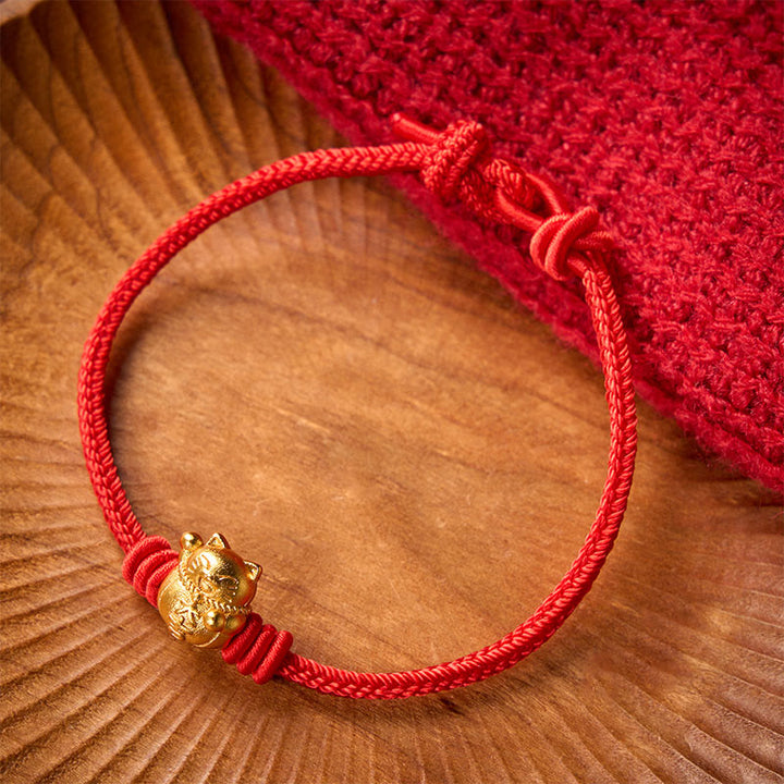 Buddha Stones Bracelet ajustable en cuivre avec fil rouge tissé à la main et chat porte-bonheur - image 11