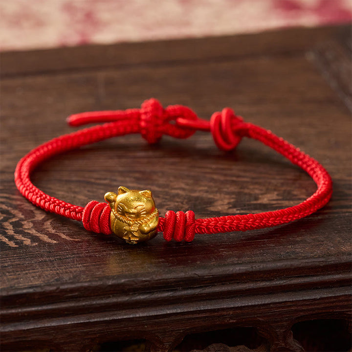 Buddha Stones Bracelet ajustable en cuivre avec fil rouge tissé à la main et chat porte-bonheur - Rouge - 17-20 cm - image 9