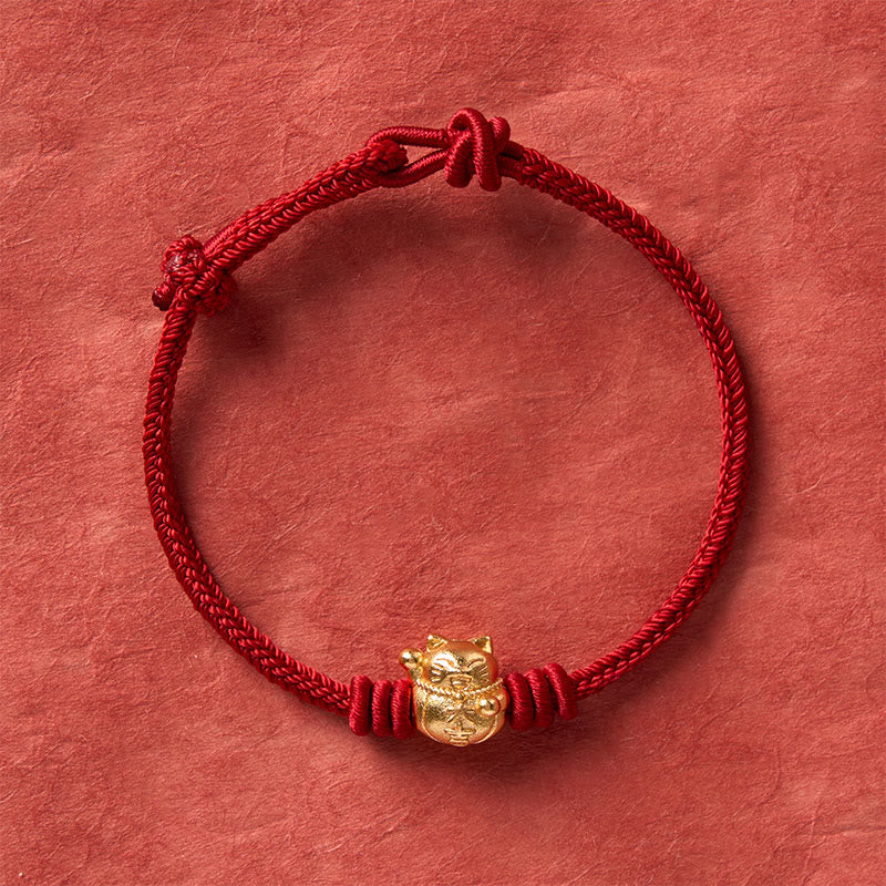 Buddha Stones Bracelet ajustable en cuivre avec fil rouge tissé à la main et chat porte-bonheur - image 3