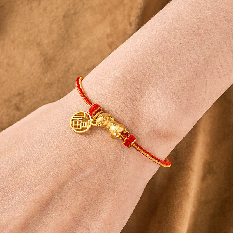 Buddha Stones Bracelet de prospérité tissé à la main en fil de cuivre rouge, représentant un chat Fu couché - image 4