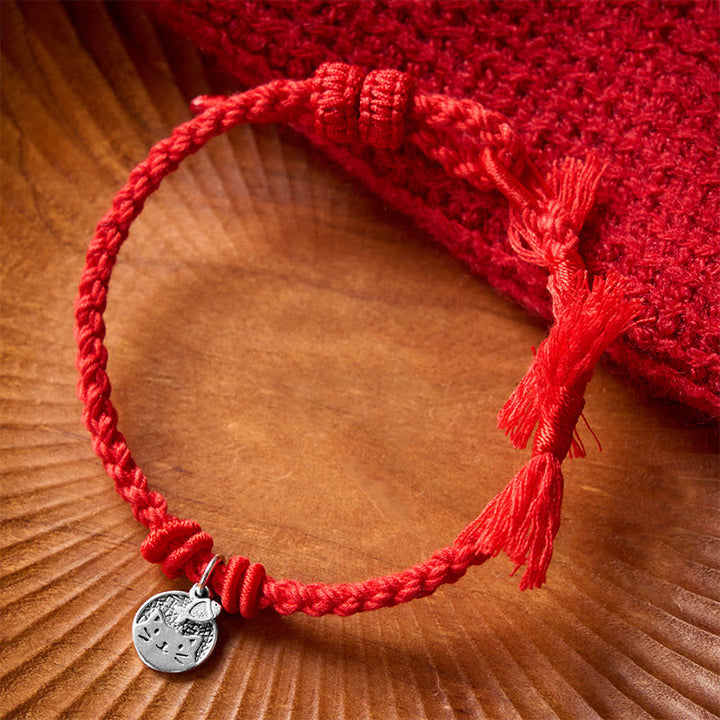 Buddha Stones Bracelet ajustable en argent sterling 925 avec un joli chat et un poisson, cordon rouge tibétain, protection - image 11