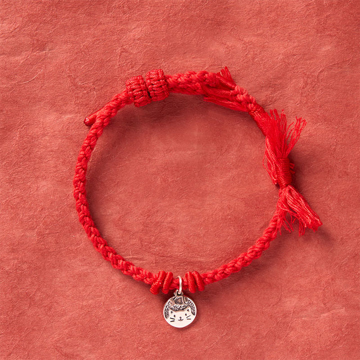 Buddha Stones Bracelet ajustable en argent sterling 925 avec un joli chat et un poisson, cordon rouge tibétain, protection - image 12
