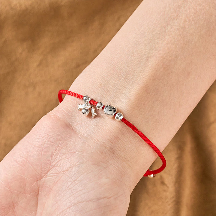 Buddha Stones Bracelet porte-bonheur en argent sterling 925 avec motif chat et poisson mignon et cordon rouge - image 4