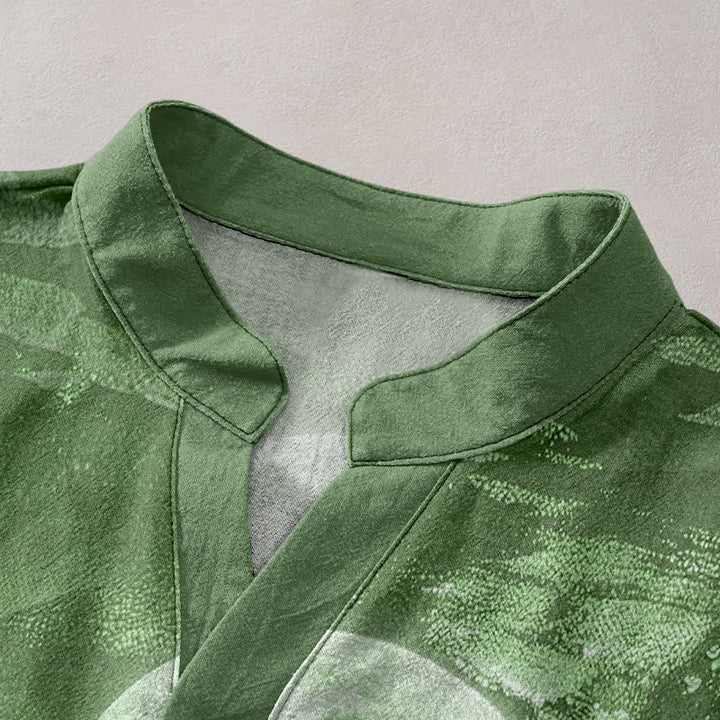 Buddha Stones Chemise à manches courtes pour homme en coton, motif lune, nuage et montagne, demi-boutonnée - image 12