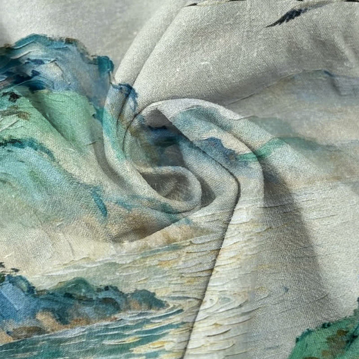 Buddha Stones Chemise à manches courtes et demi-boutonnée pour homme, en coton, à motif paysage côtier aquarelle - image 2