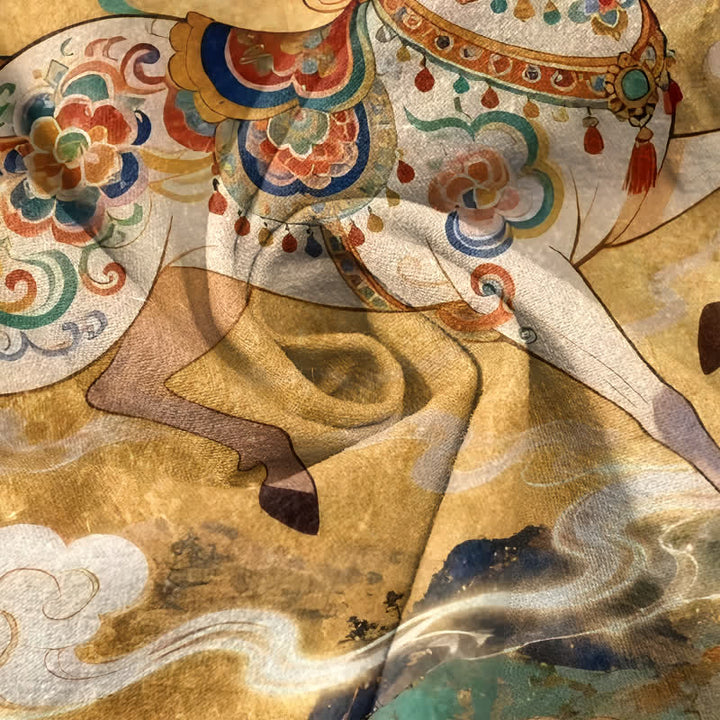 Buddha Stones Chemise à manches courtes et demi-boutonnée pour homme, en coton, à motif de cheval au galop ornemental - image 9