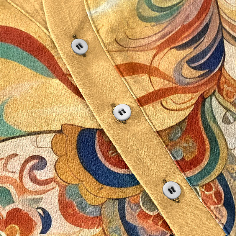 Buddha Stones Chemise à manches courtes et demi-boutonnée pour homme, en coton, à motif de cheval au galop ornemental - image 8