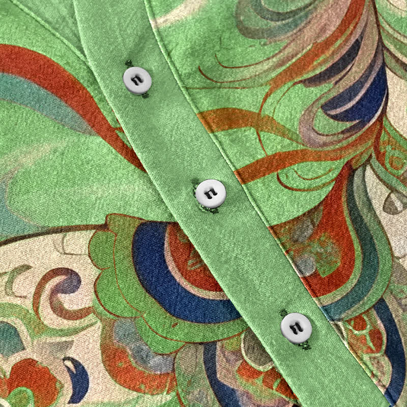 Buddha Stones Chemise à manches courtes et demi-boutonnée pour homme, en coton, à motif de cheval au galop ornemental - image 13