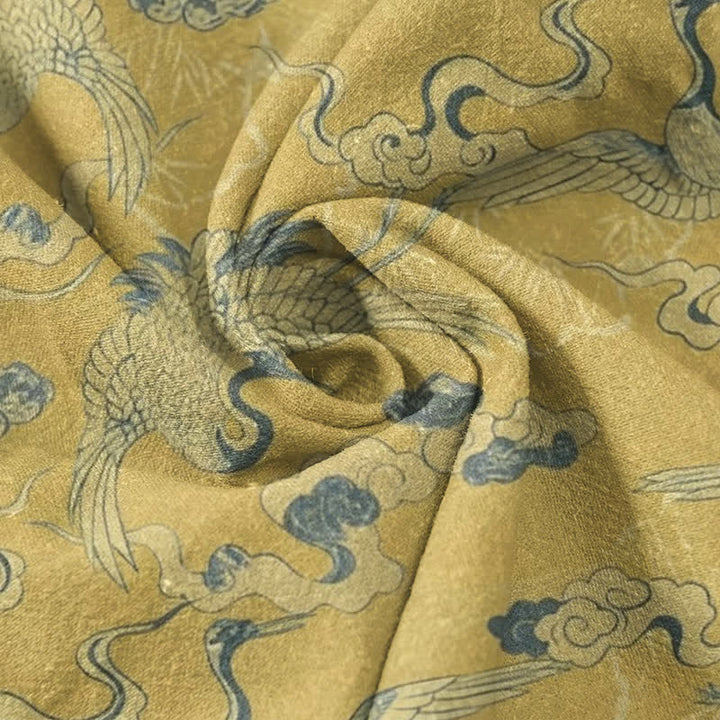 Buddha Stones Chemise homme à manches courtes et demi-boutonnée, motif grues et nuages ​​en coton - image 5