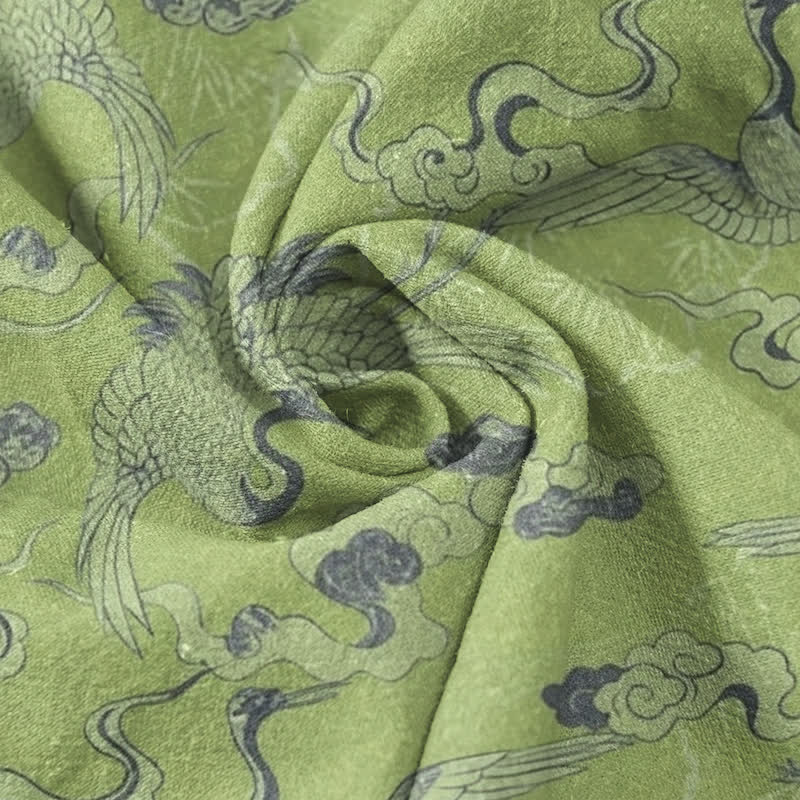 Buddha Stones Chemise homme à manches courtes et demi-boutonnée, motif grues et nuages ​​en coton - image 8