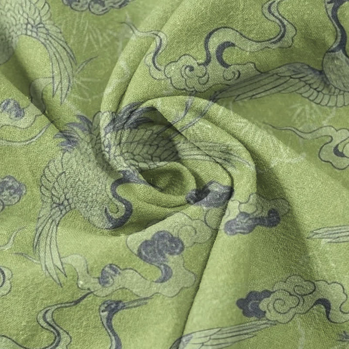 Buddha Stones Chemise homme à manches courtes et demi-boutonnée, motif grues et nuages ​​en coton - image 8