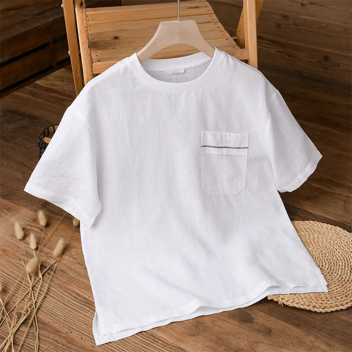 Buddha Stones T-shirts d'été minimalistes et décontractés pour hommes, à manches courtes et poches plaquées. - Blanc - US/UK/AU42，EU52 (3XL) - image 9