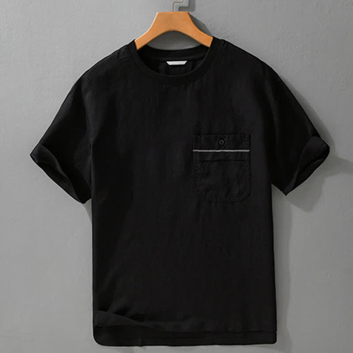 Buddha Stones T-shirts d'été minimalistes et décontractés pour hommes, à manches courtes et poches plaquées. - Noir - US/UK/AU42，EU52 (3XL) - image 5