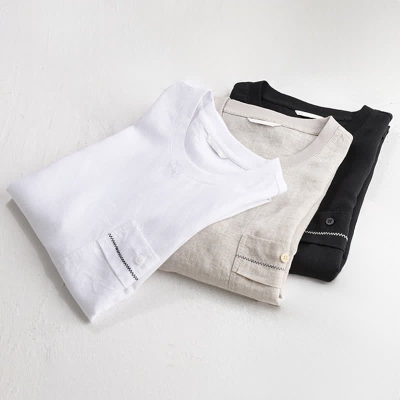 Buddha Stones T-shirts d'été minimalistes et décontractés pour hommes, à manches courtes et poches plaquées. - image 17