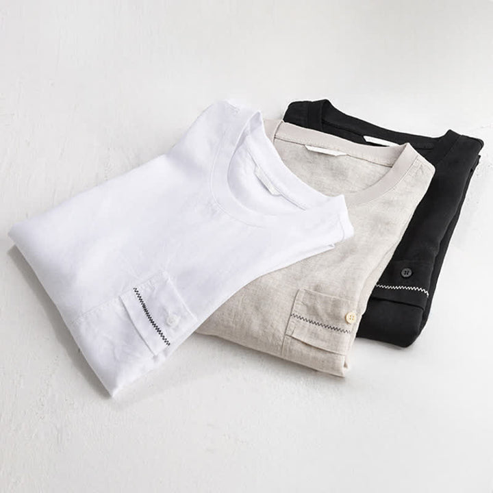 Buddha Stones T-shirts d'été minimalistes et décontractés pour hommes, à manches courtes et poches plaquées. - image 17