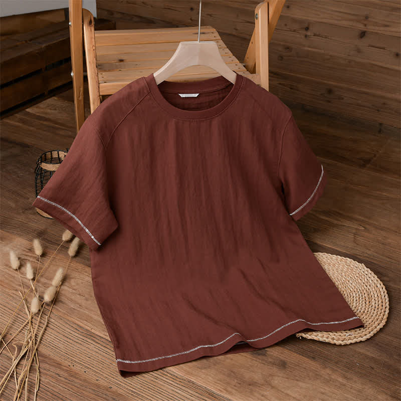 Buddha Stones T-shirts à manches courtes pour hommes, style décontracté d'été, effet vintage, délavé, unis - Bordeaux - US/UK/AU42, EU52 (3XL) - image 0